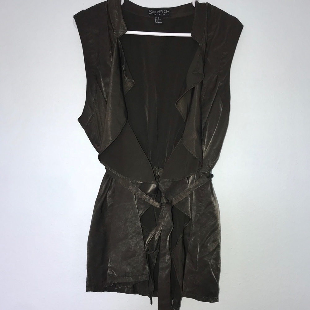 Forever 21 Plus Olive Green Belted Wrap Vest size XL